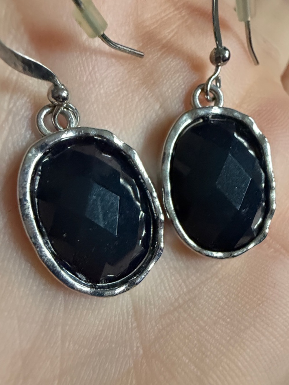 Silver Drop Earrings with Dark Navy Faceted Stones - Picture 4 of 7